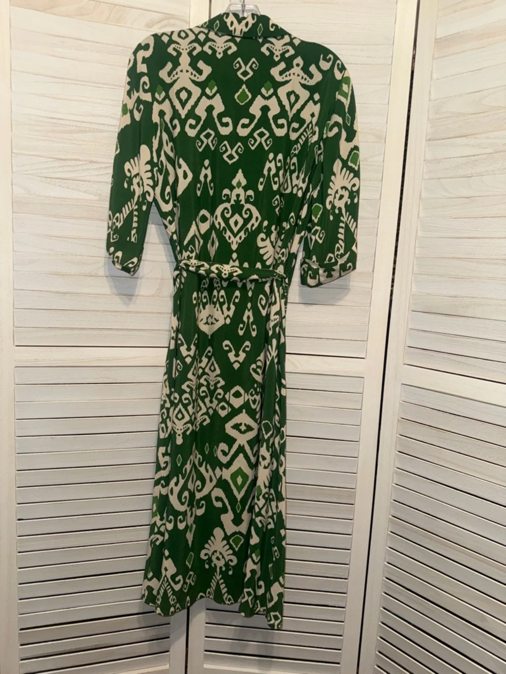 Zara Green and Cream Printed Midi Wrap Dress - Picture 5 of 8